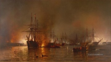 Kriegsschiff Seeschlacht Werke - Mauritz de Haas Farragut s Flotte vorbei an den Forts unter New Orleans Seeschlachten